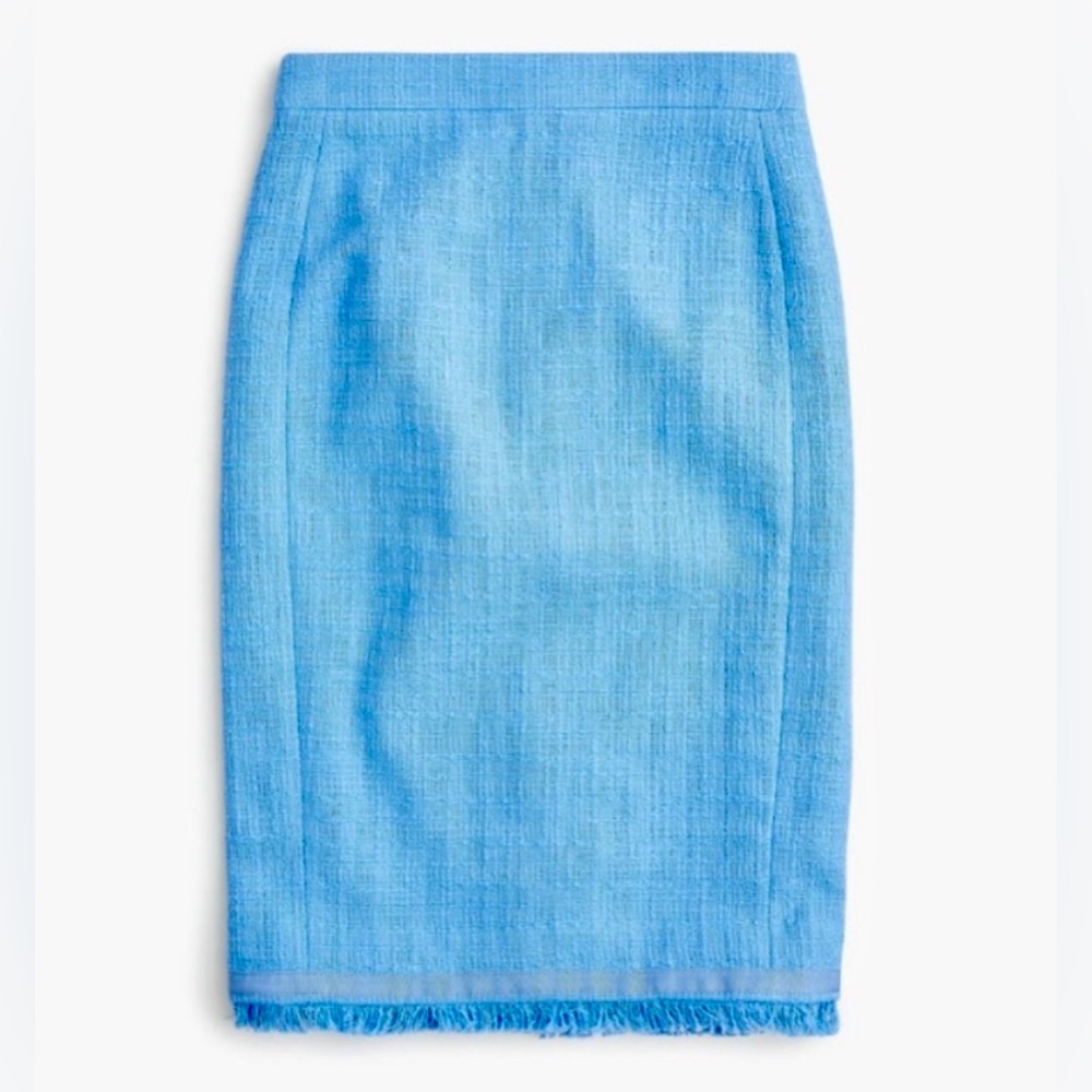 6 🔖 J.CREW Tweed Pencil Fringe Skirt Blue E8494 $158